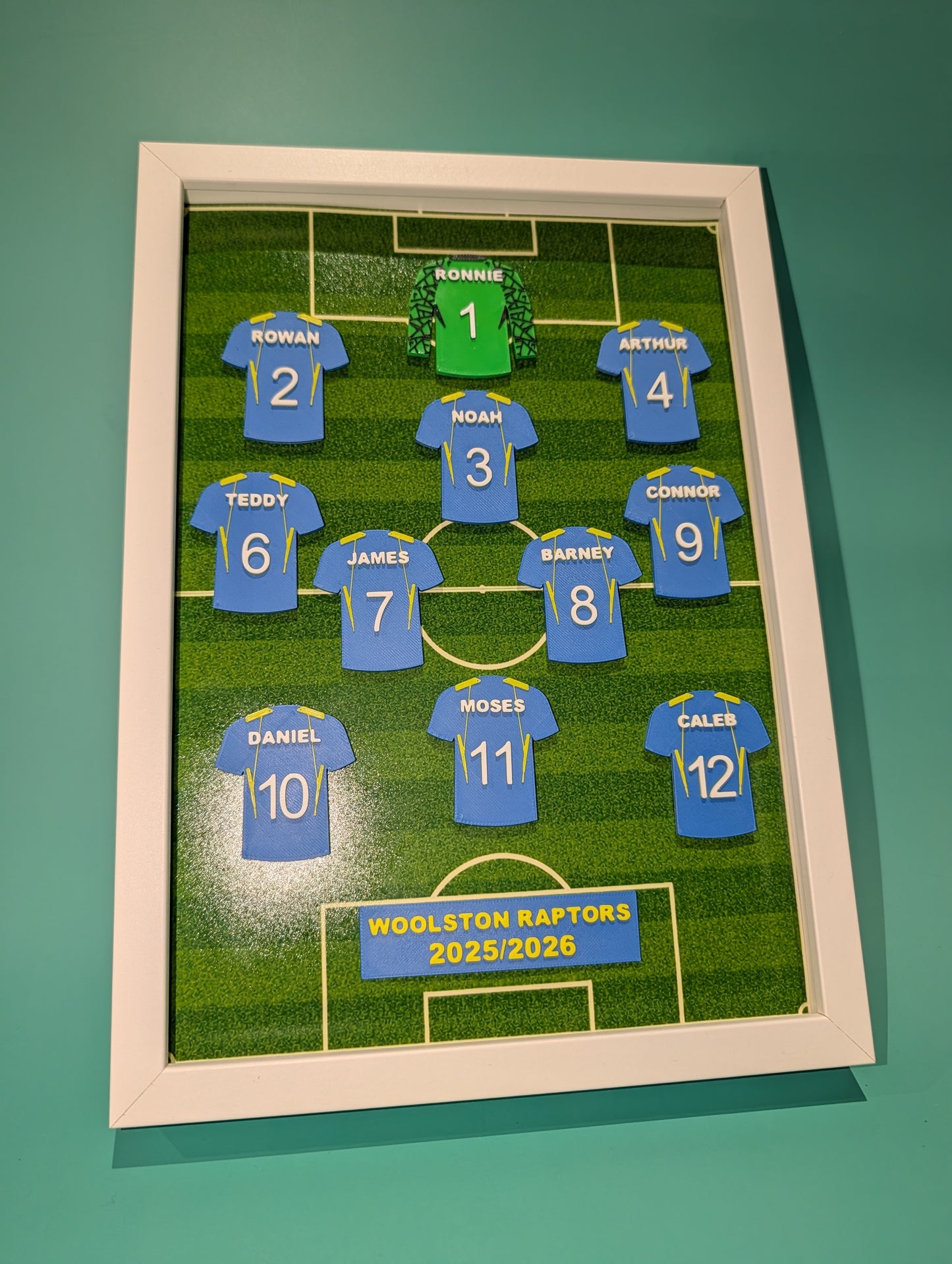 Personalised 3D Printed Framed Sports Shirt A4 - Squad