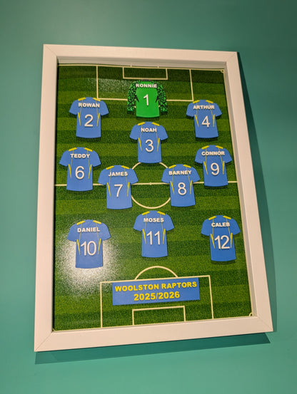 Personalised 3D Printed Framed Sports Shirt A4 - Squad
