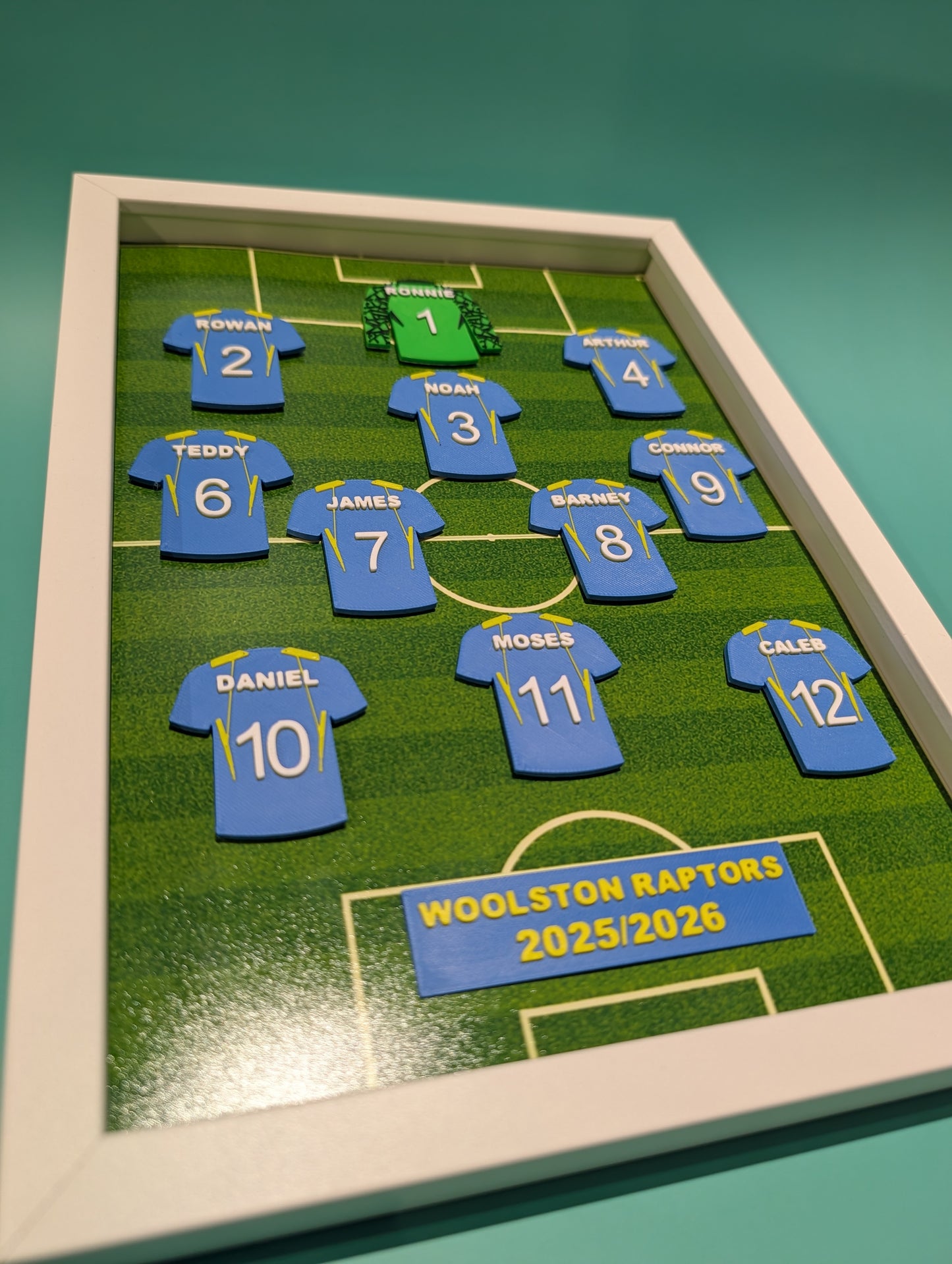 Personalised 3D Printed Framed Sports Shirt A4 - Squad