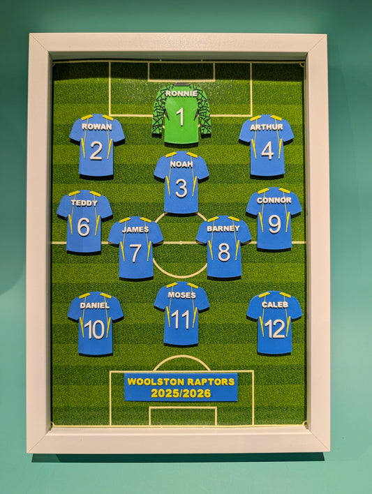 Personalised 3D Printed Framed Sports Shirt A4 - Squad