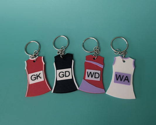 Personalised 3D Printed Netball Uniform Keyring