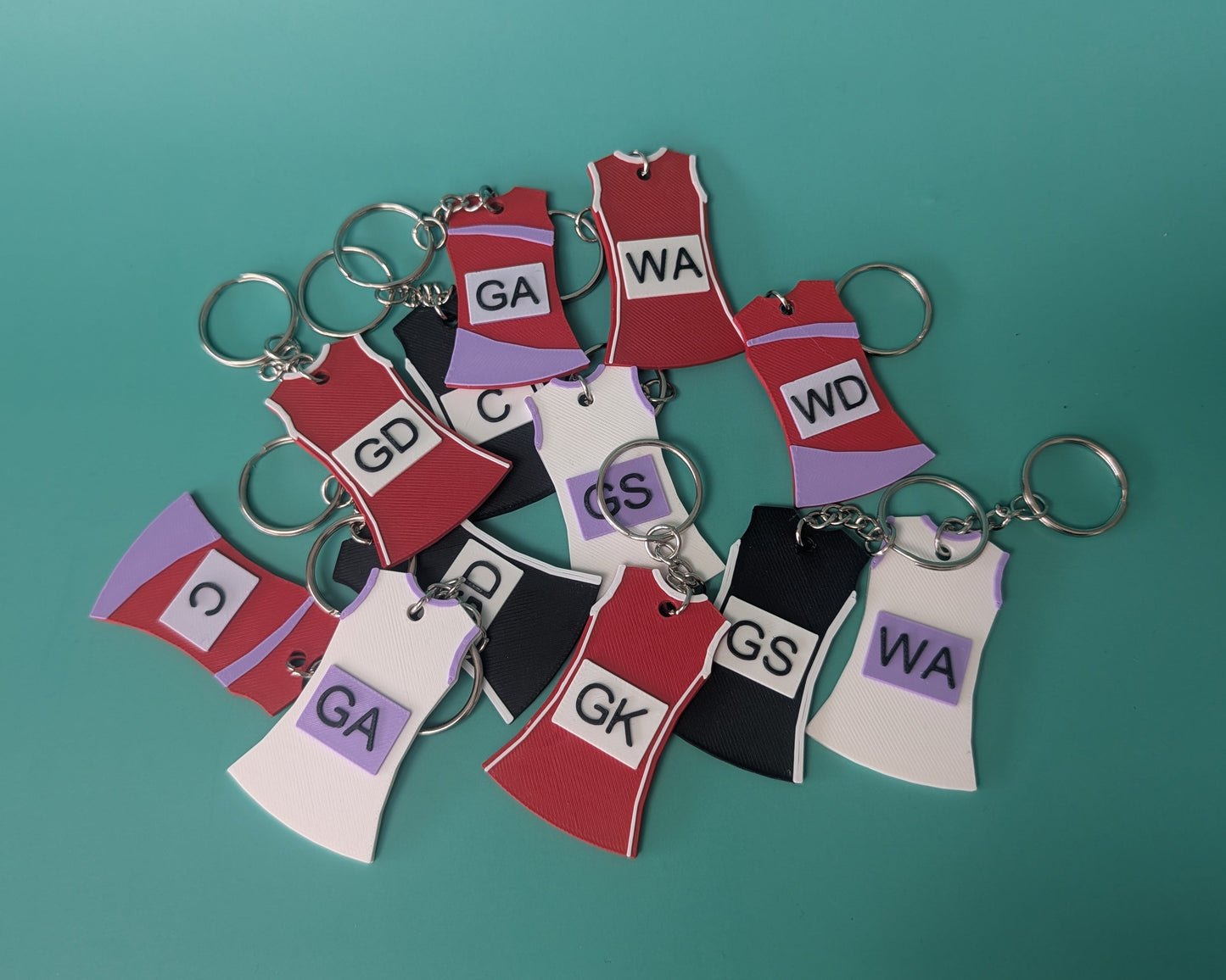 Personalised 3D Printed Netball Uniform Keyring