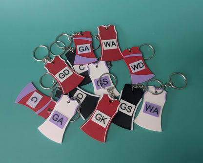 Personalised 3D Printed Netball Uniform Keyring