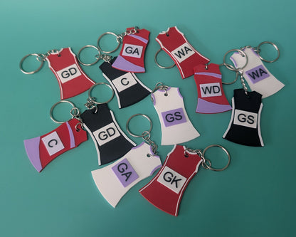Personalised 3D Printed Netball Uniform Keyring